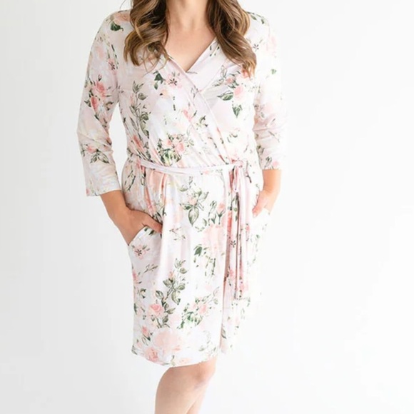 Posh Peanut Pink Rose Floral Bamboo Robe M Bathrobe Nursing Maternity - Picture 1 of 8